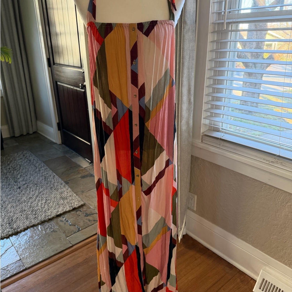 Billabong Maxi Dress Geometric Print Red Pink Orange Strappy Back Size Medium